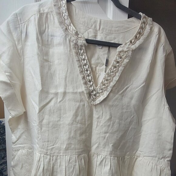 NWT CHICO'S Linen Embellished Cap Sleeve Dress In Ecru Size 16 US - Picture 2 of 7